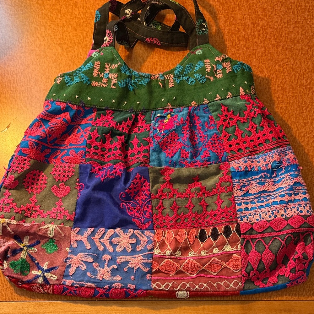 Boho Patchwork Embroidered Tote Bag in Multicolor - Picture 2 of 8